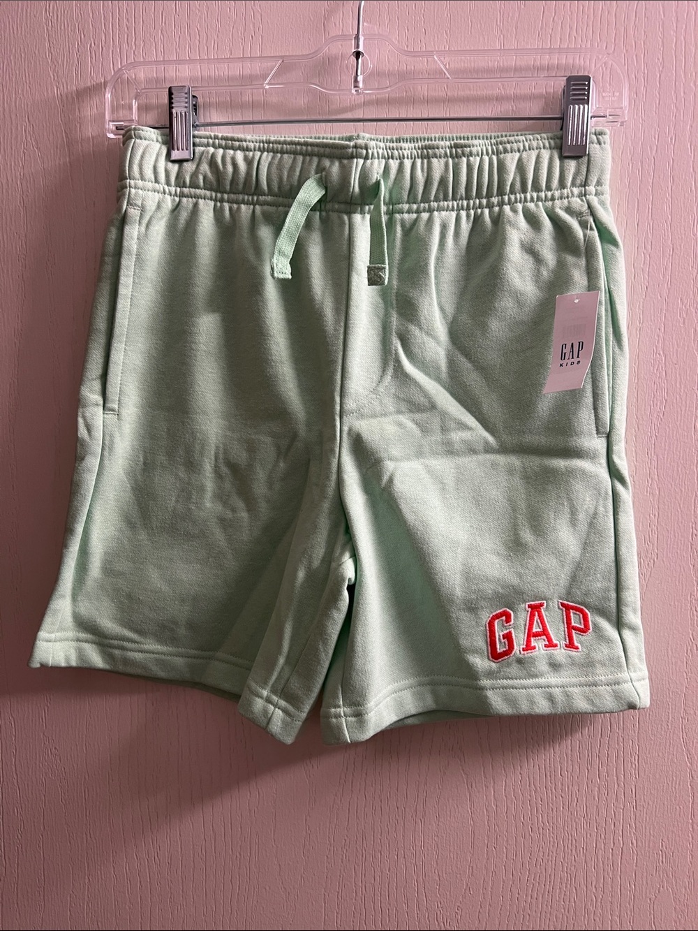 GAP Kids Soft Mint Green Drawstring Shorts with Red Logo